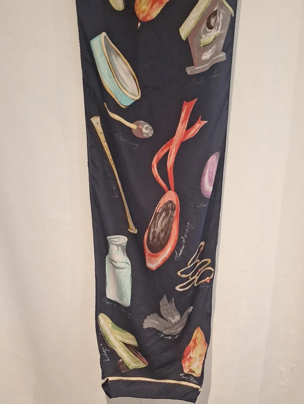 Scarf with Watercolor 12 Days Of Chritmas Motif - Navy, Pink, Coral